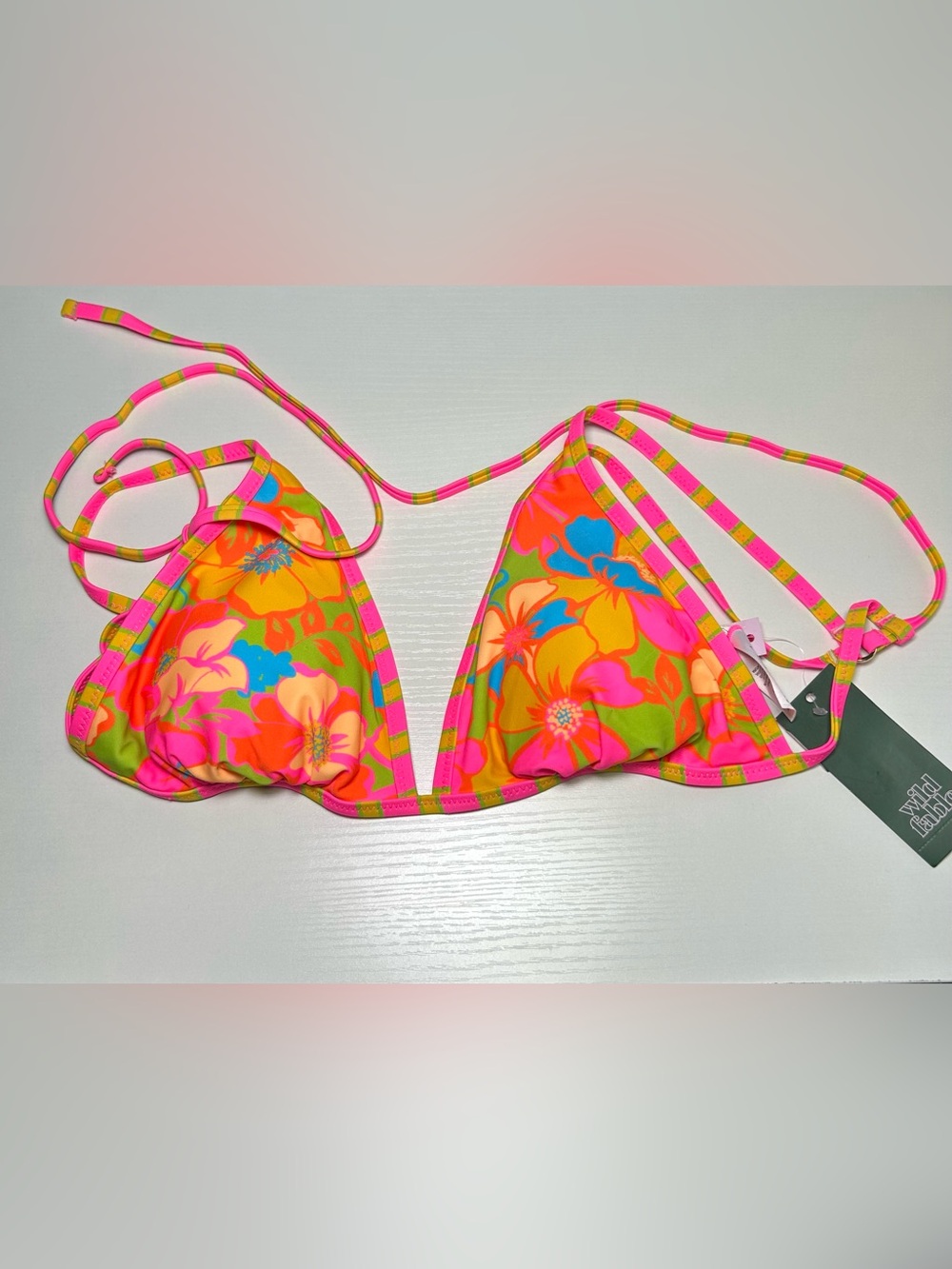 Wild Fable Sz XL (16) Bikini Top Bandeau Orange Yellow Green Floral